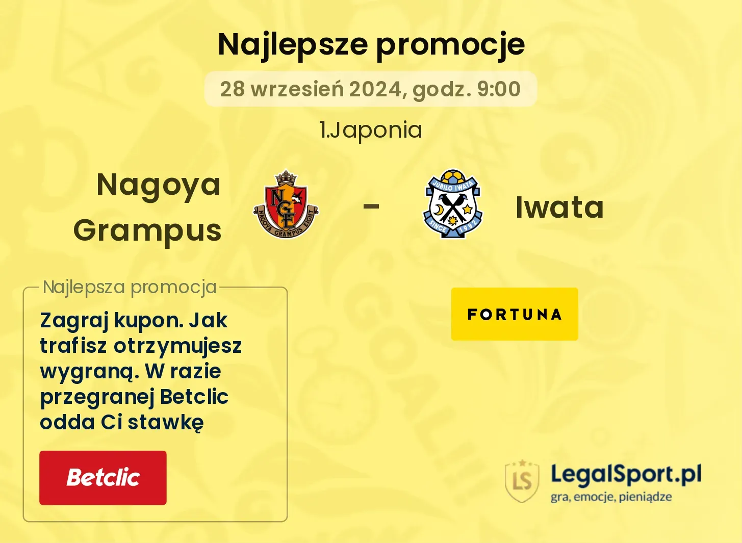 Nagoya Grampus - Iwata promocje bukmacherskie 28.09, 09:00