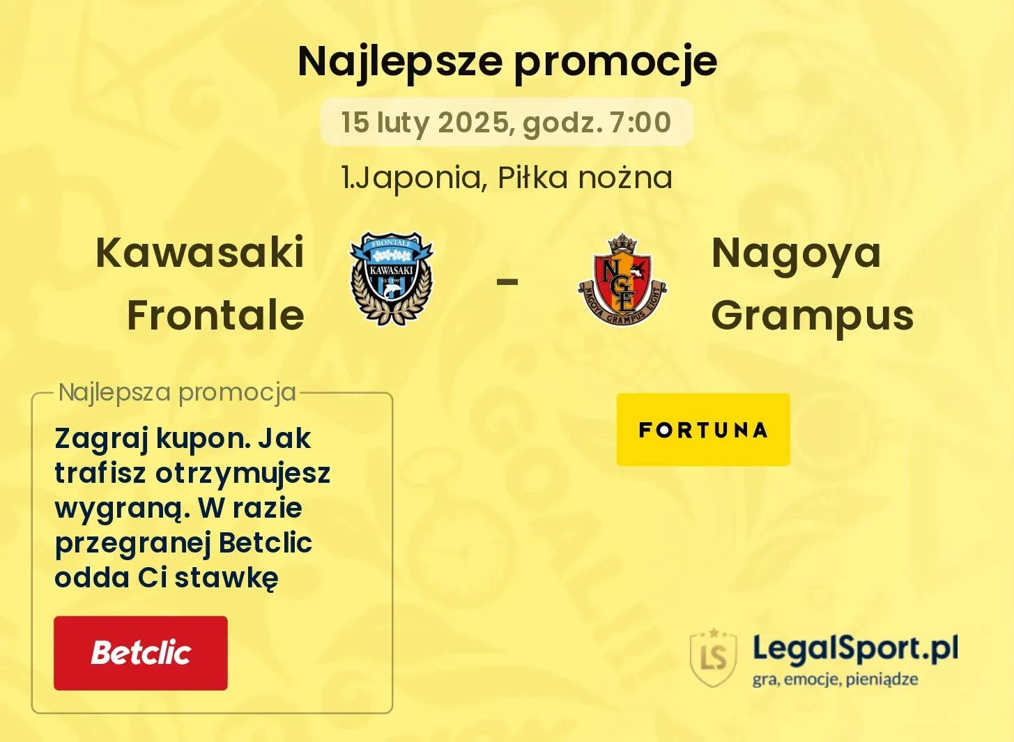Kawasaki Frontale - Nagoya Grampus promocje bukmacherskie