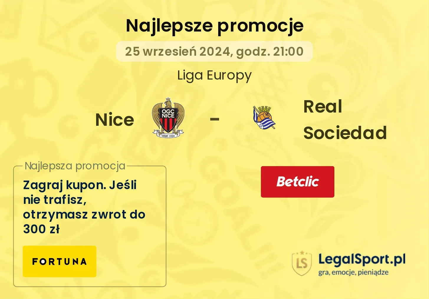 Nice - Real Sociedad promocje u bukmacherów 25.09, 21:00