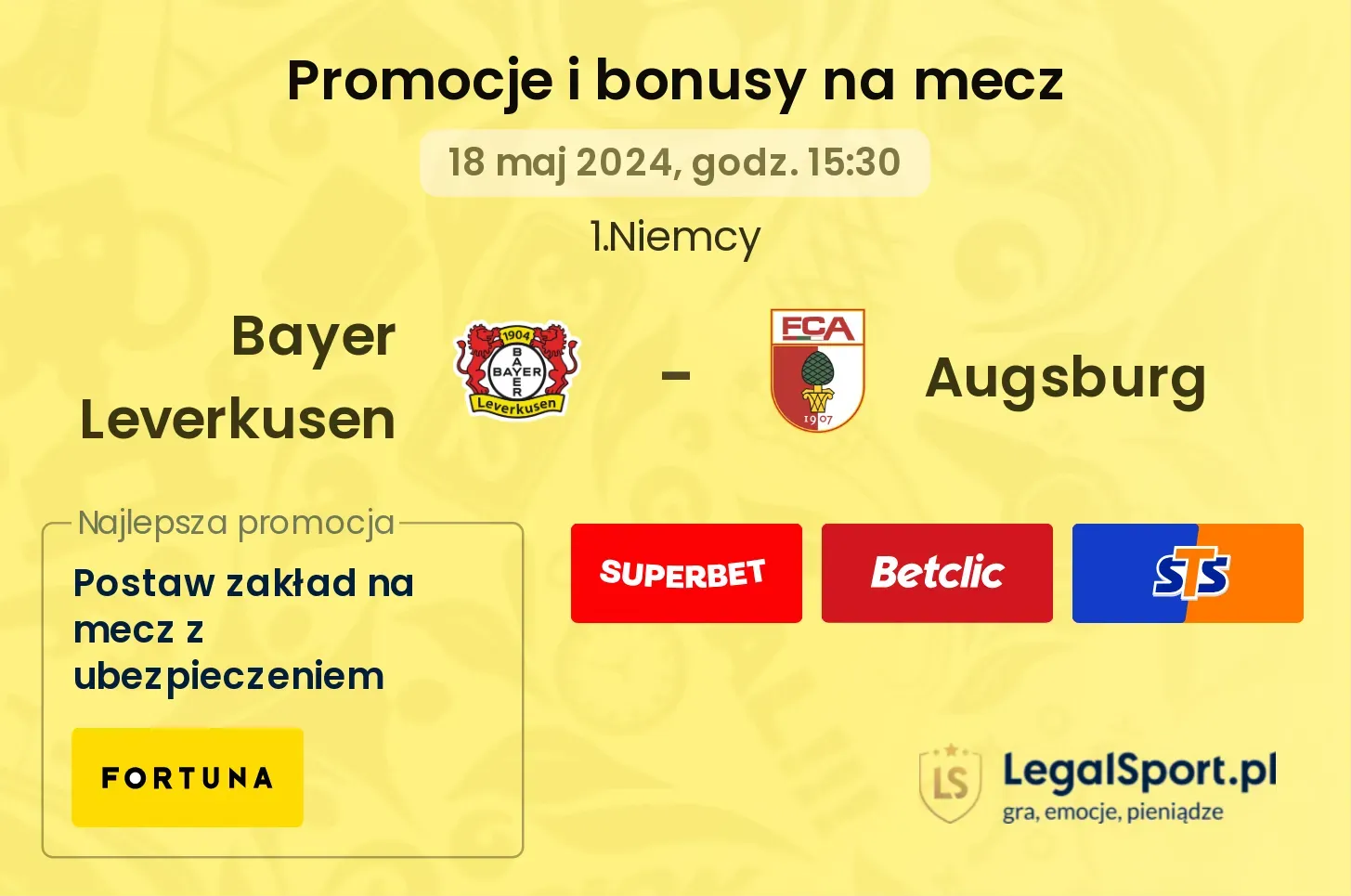 Bayer Leverkusen - Augsburg bonusy i promocje (18.05, 15:30)