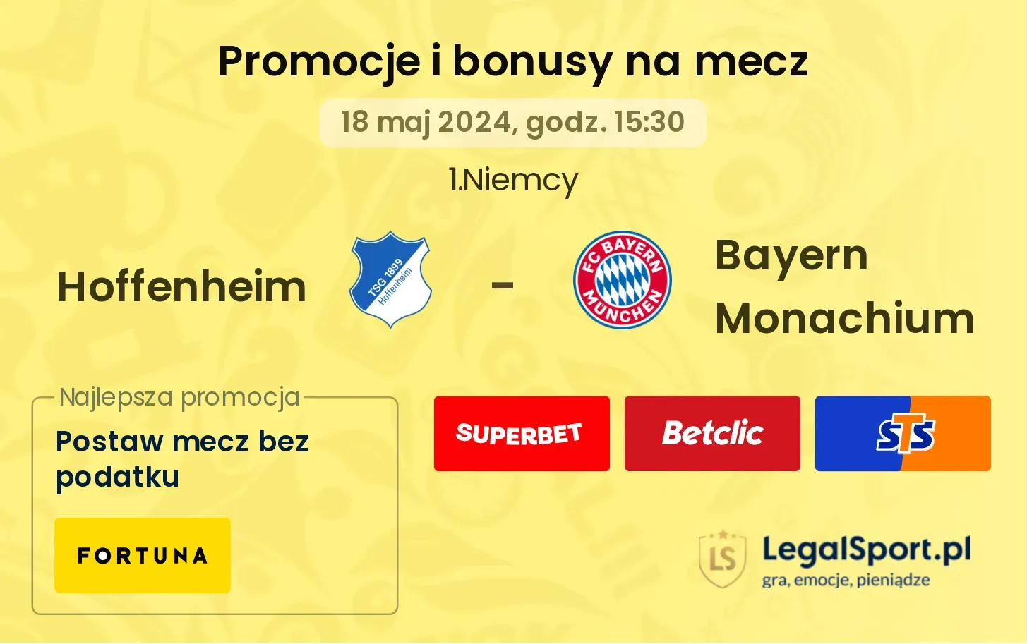 Hoffenheim - Bayern Monachium bonusy i promocje (18.05, 15:30)