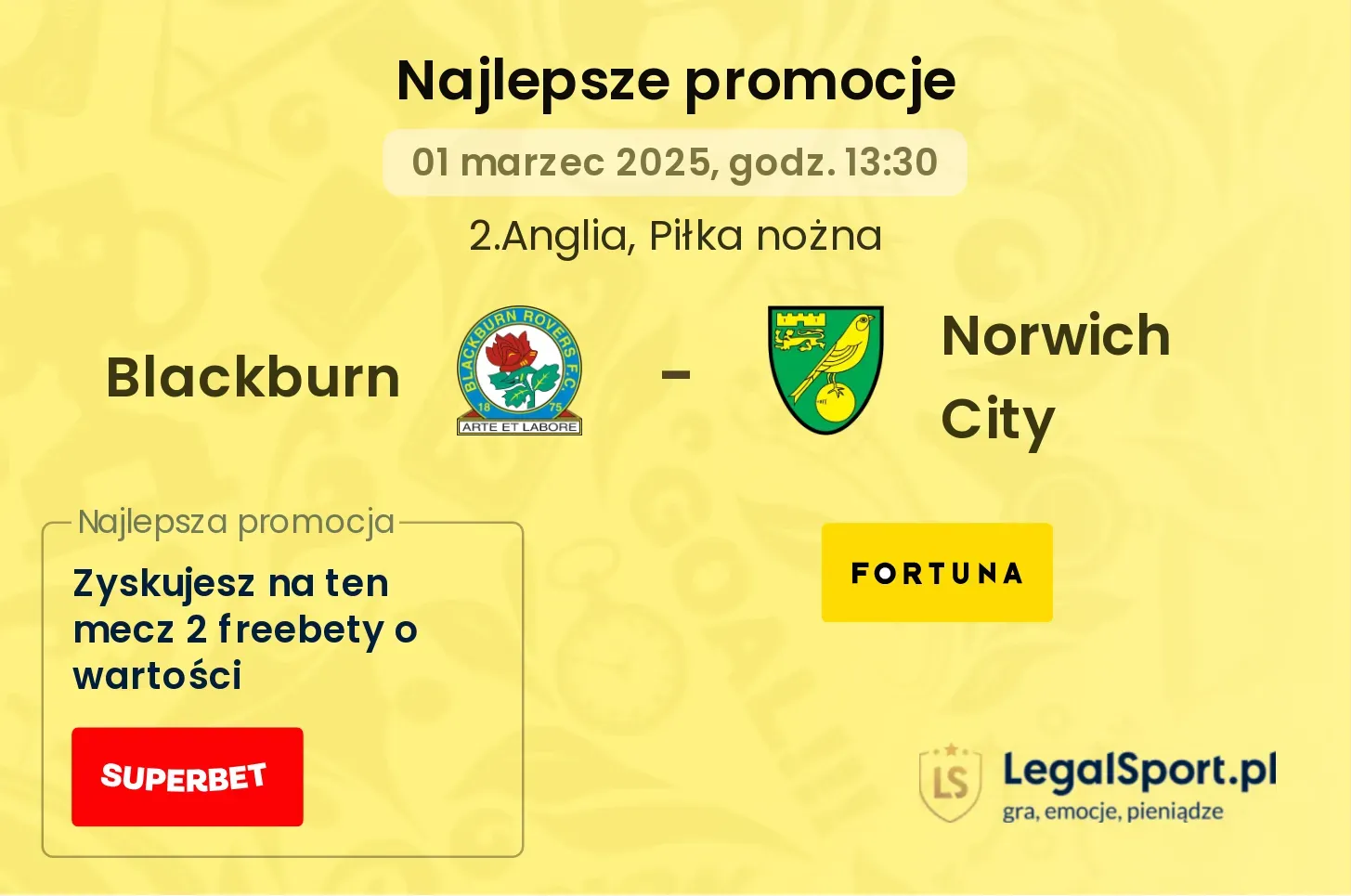 Blackburn - Norwich City promocje bukmacherskie