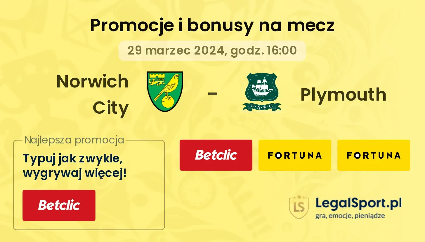 Norwich City - Plymouth promocje bonusy na mecz