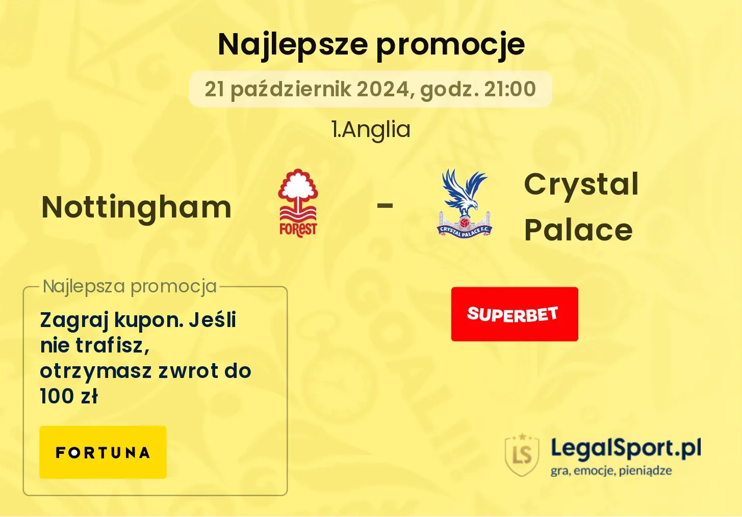 Nottingham - Crystal Palace promocje u bukmacherów 21.10, 21:00
