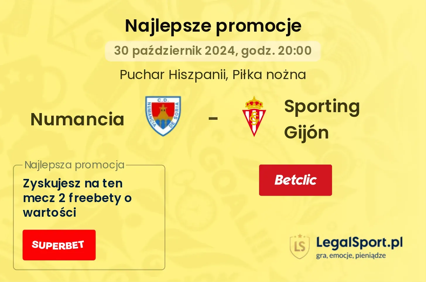 Numancia - Sporting Gijón promocje bukmacherskie 30.10, 20:00