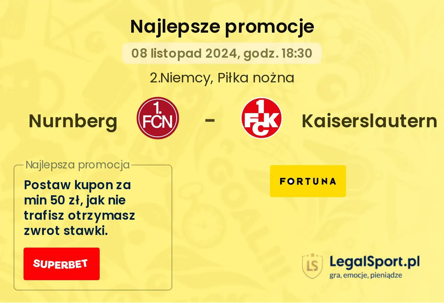 Nurnberg - Kaiserslautern promocje u bukmacherów 08.11, 18:30