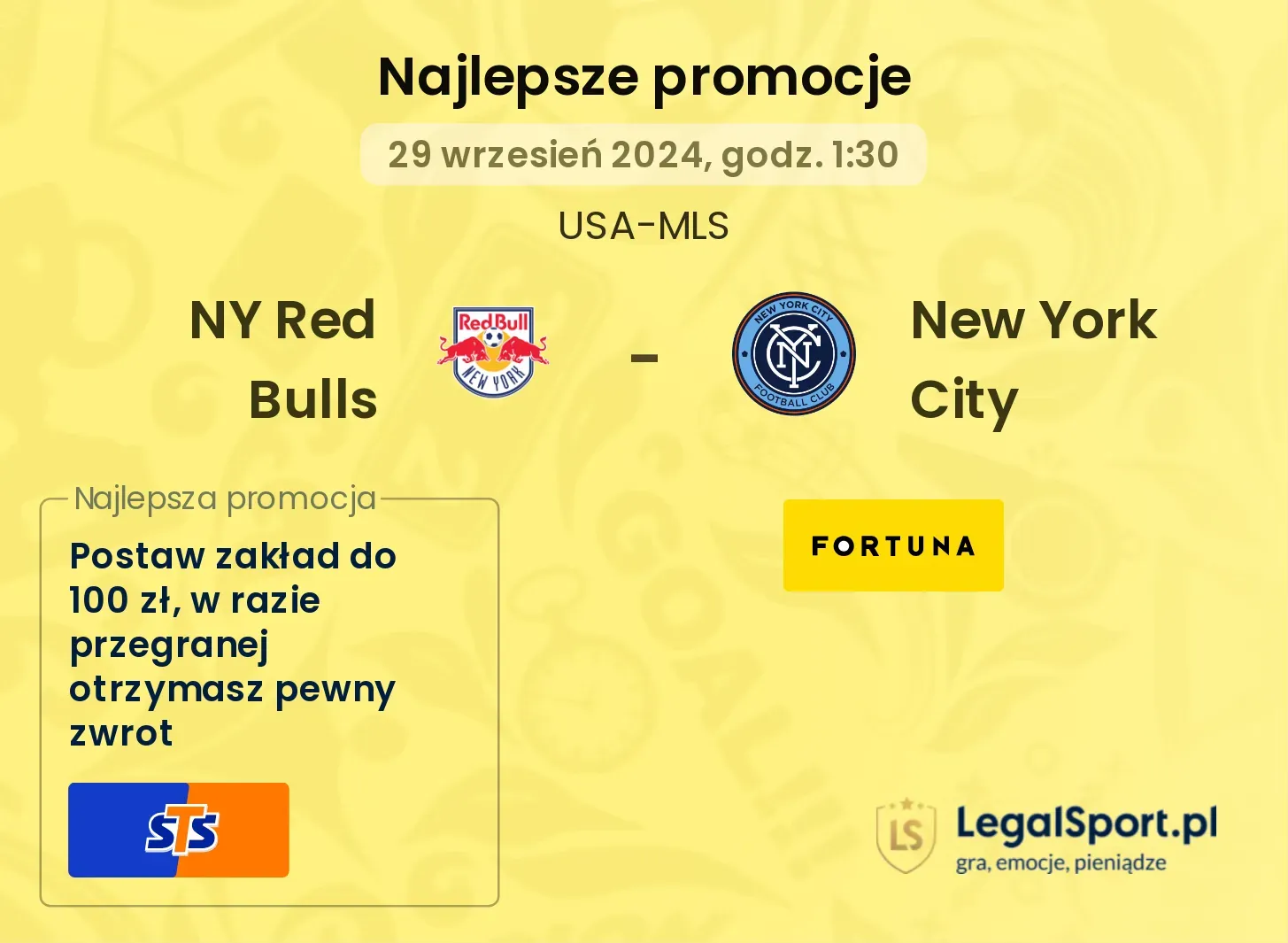 NY Red Bulls - New York City promocje u bukmacherów 29.09, 01:30