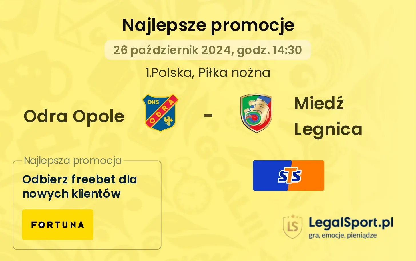 Odra Opole - Miedź Legnica promocje bukmacherskie 26.10, 14:30