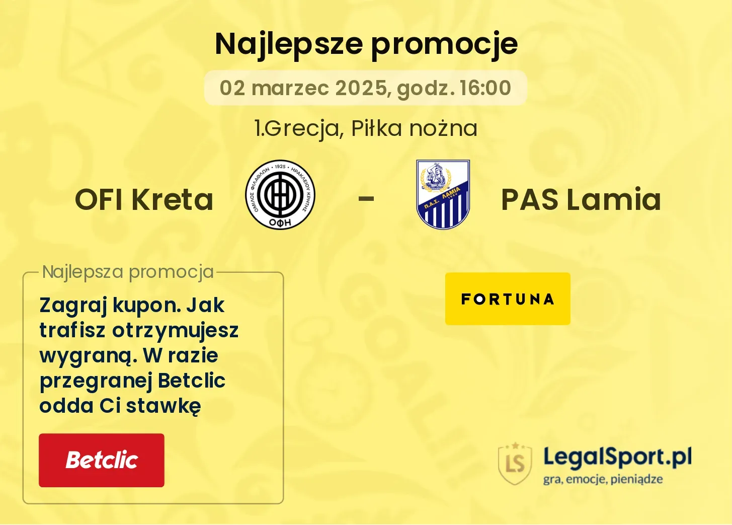 OFI Kreta - PAS Lamia promocje bukmacherskie