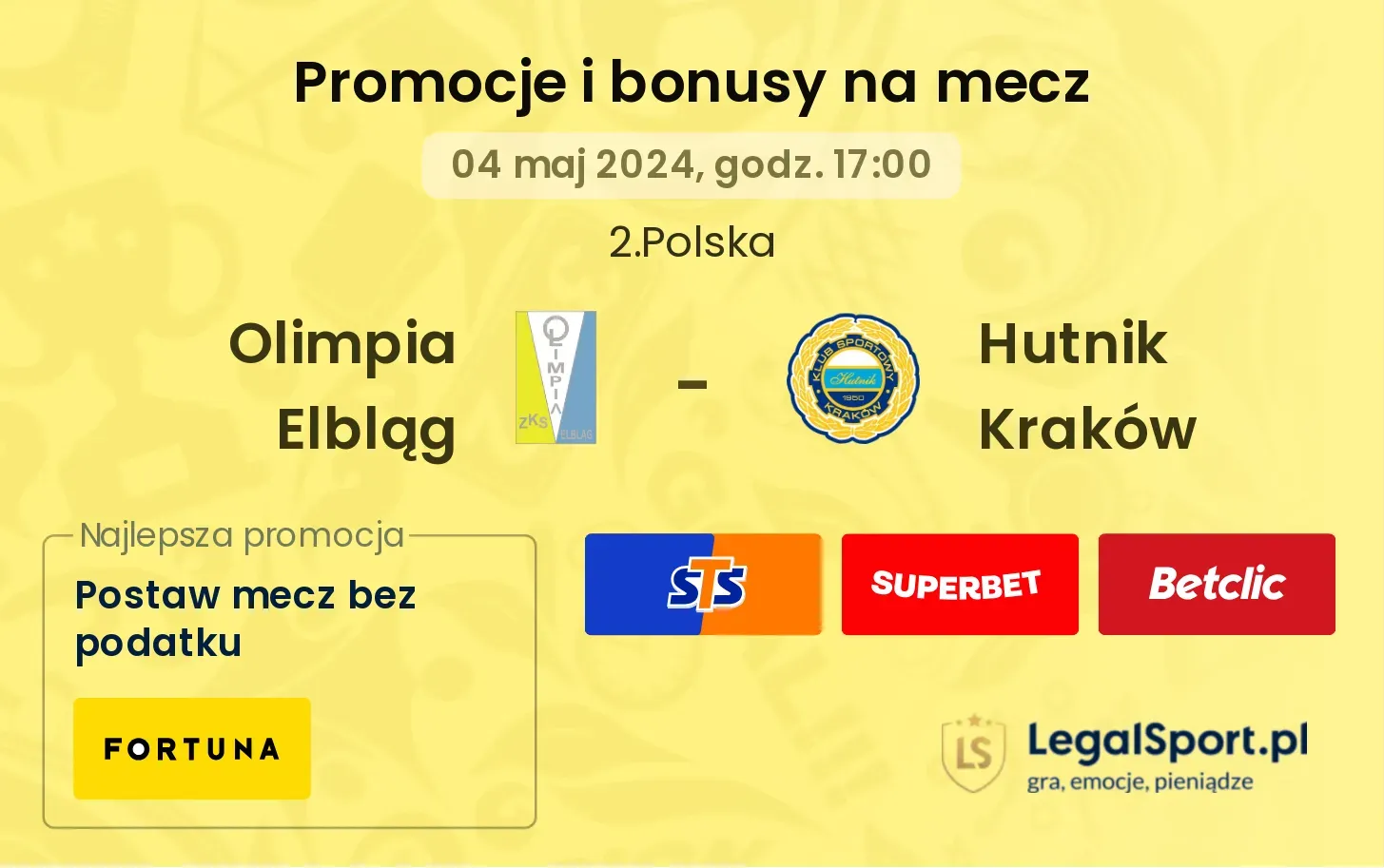 Olimpia Elbląg - Hutnik Kraków promocje bonusy na mecz