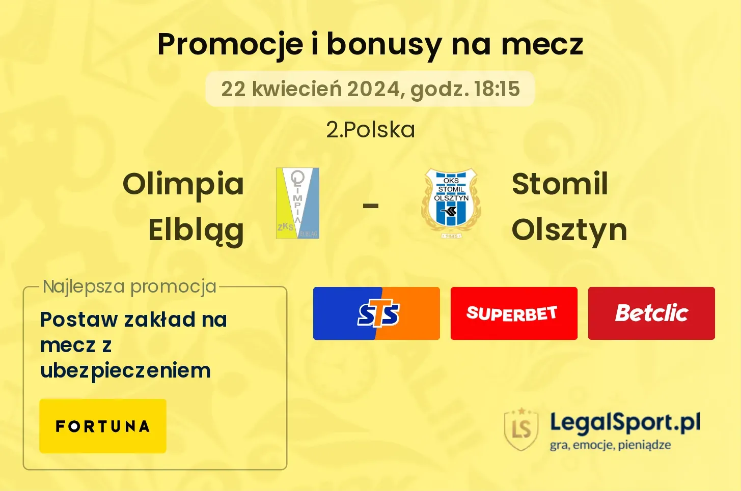 Olimpia Elbląg - Stomil Olsztyn promocje bonusy na mecz