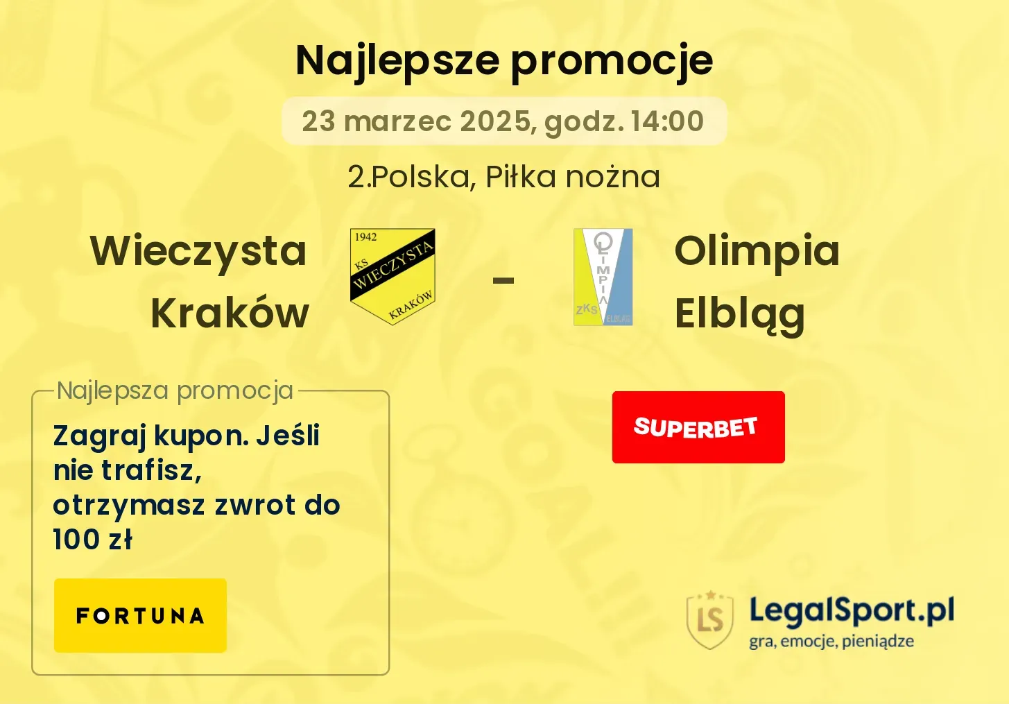Wieczysta Kraków - Olimpia Elbląg promocje u bukmacherów