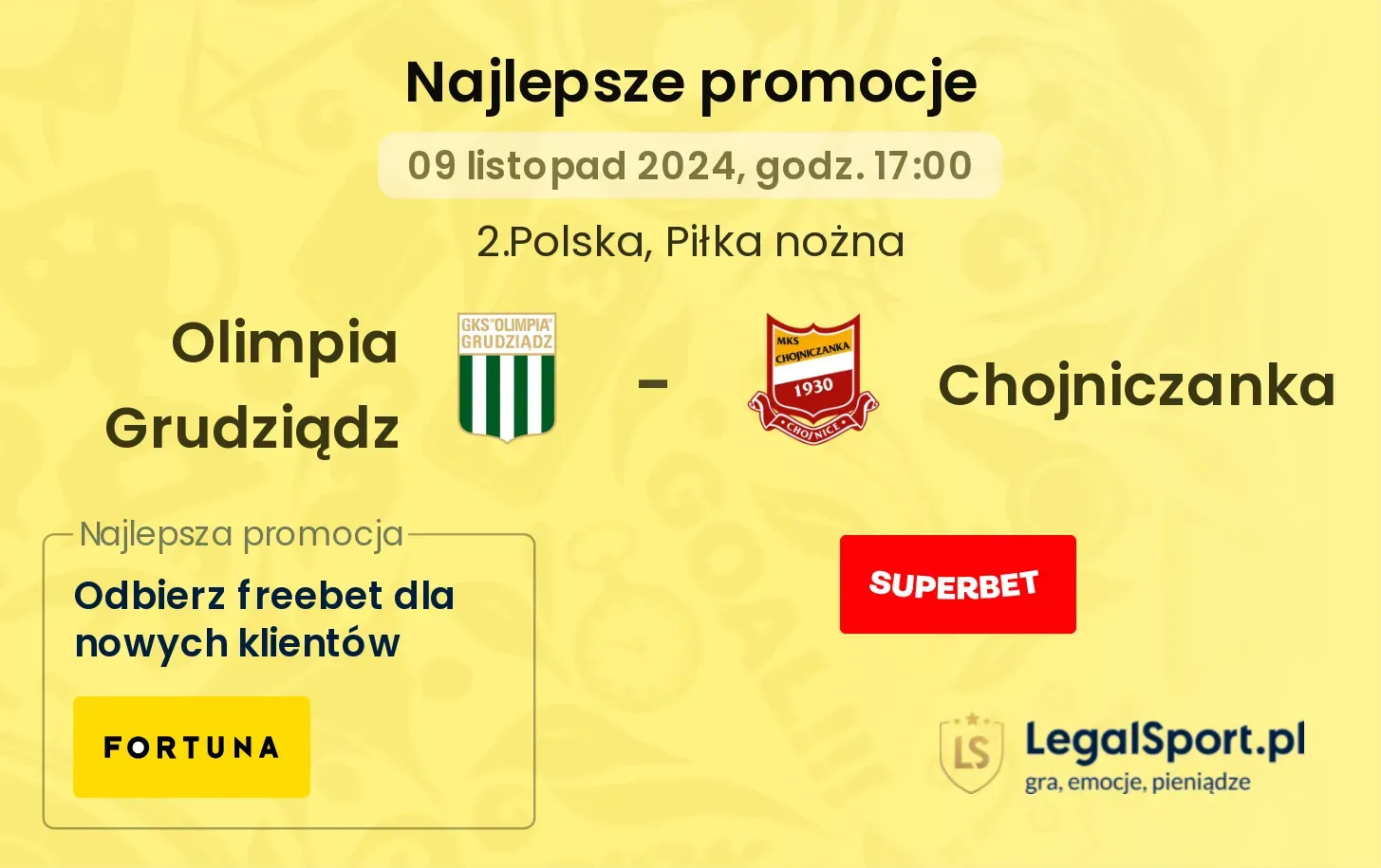 Olimpia Grudziądz - Chojniczanka promocje u bukmacherów 09.11, 17:00