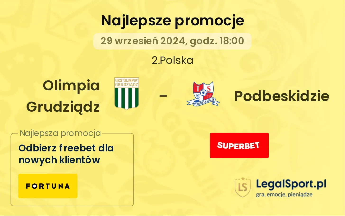 Olimpia Grudziądz - Podbeskidzie promocje bukmacherskie 29.09, 18:00