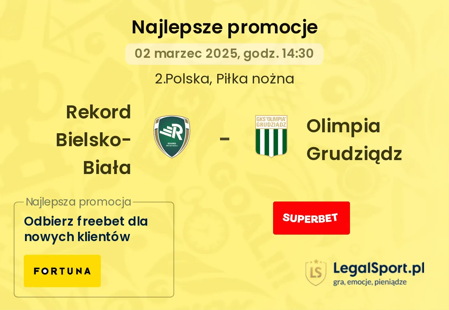 Rekord Bielsko-Biała - Olimpia Grudziądz promocje bukmacherskie