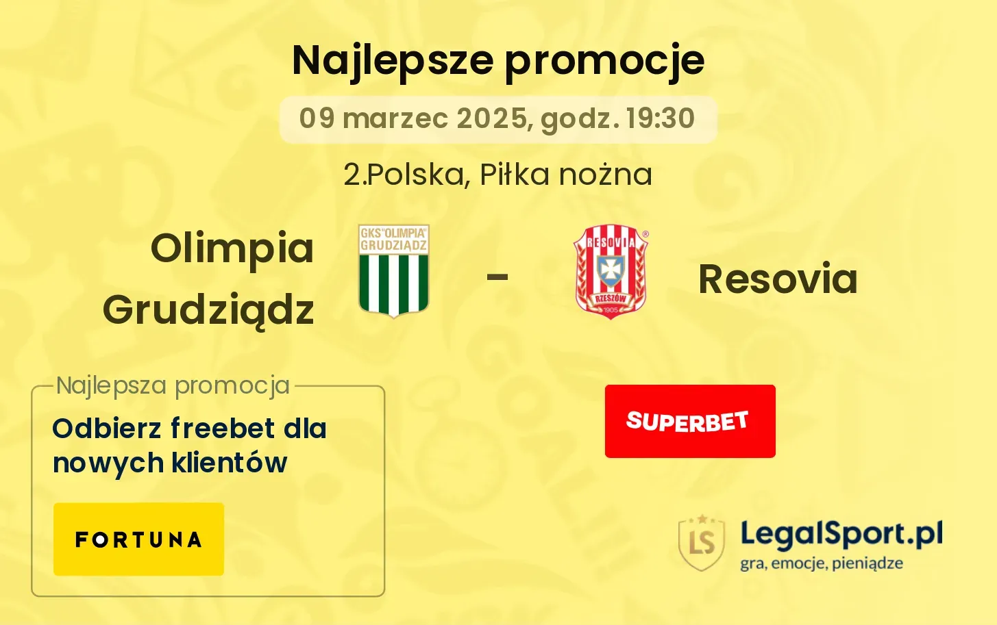 Olimpia Grudziądz - Resovia promocje bukmacherskie