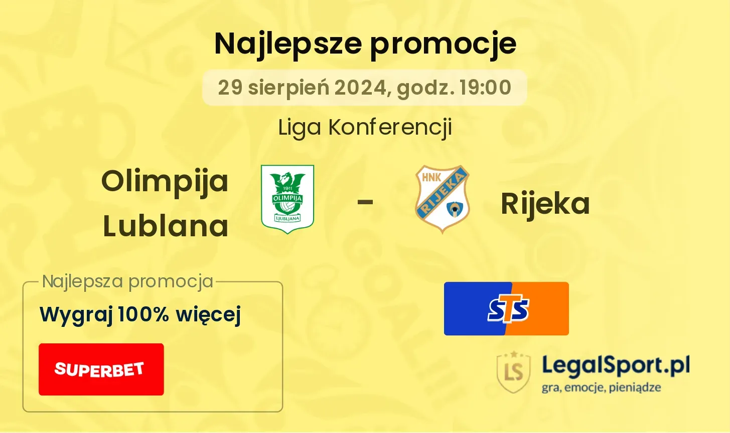 Olimpija Lublana - Rijeka promocje bukmacherskie 29.08, 19:00