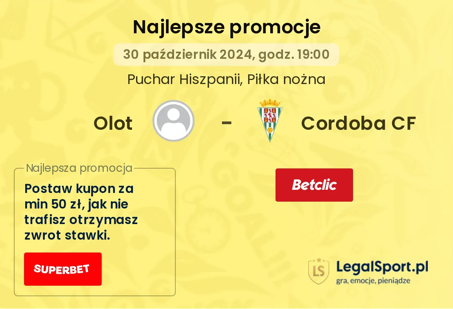 Olot - Cordoba CF promocje u bukmacherów 30.10, 19:00