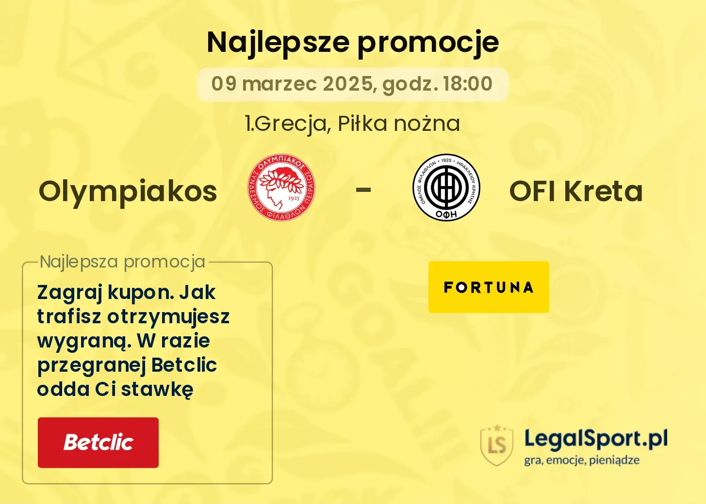 Olympiakos - OFI Kreta promocje u bukmacherów