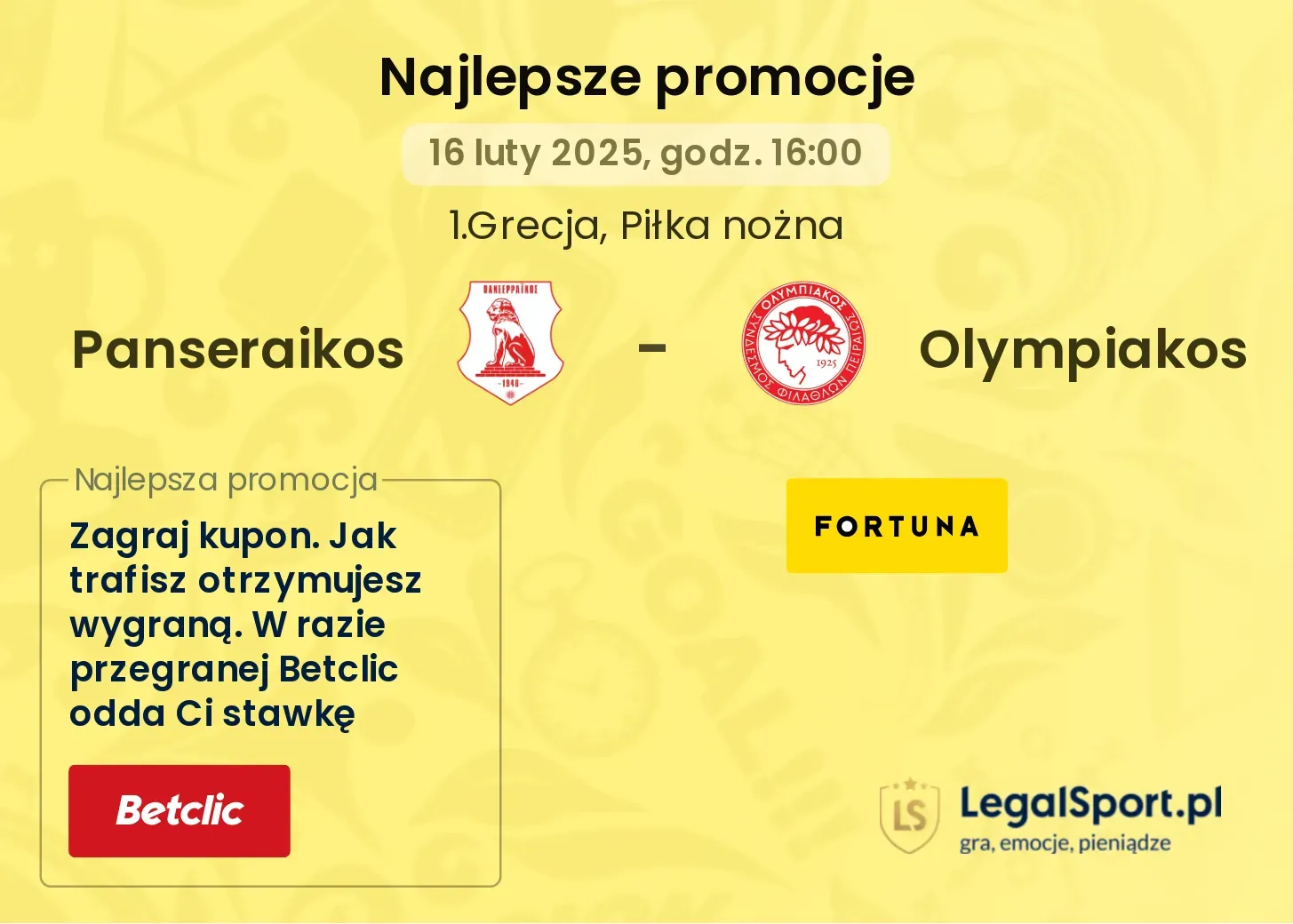 Panseraikos - Olympiakos promocje bukmacherskie