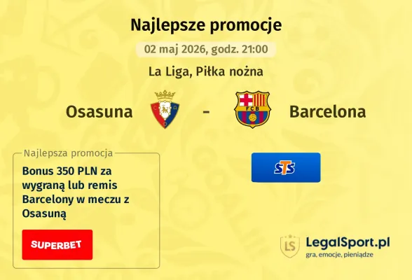 STS: 267 zł za wytypowanie zwycięzcy meczu Osasuna Pampeluna – FC Barcelona