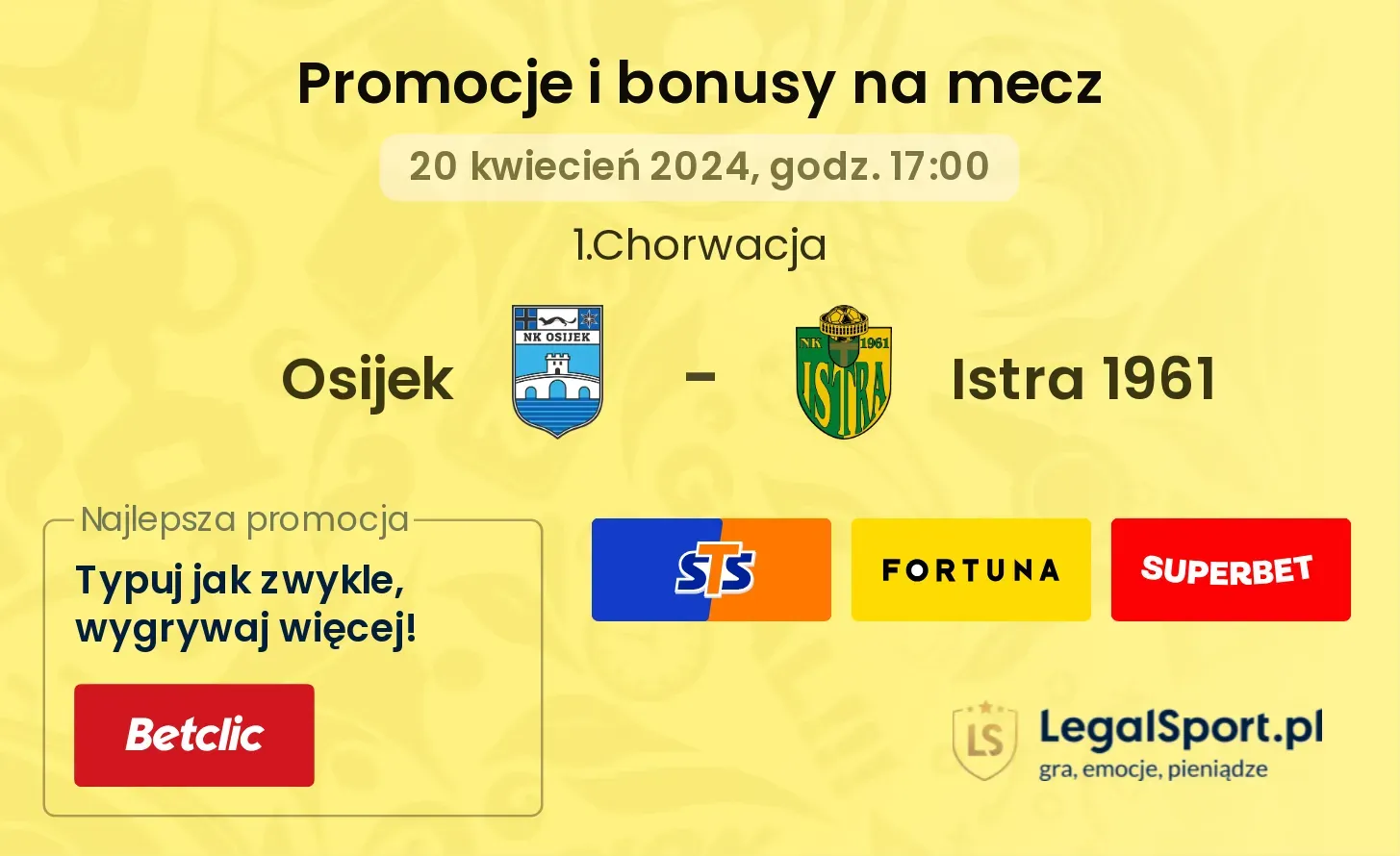 Osijek - Istra 1961 promocje bonusy na mecz