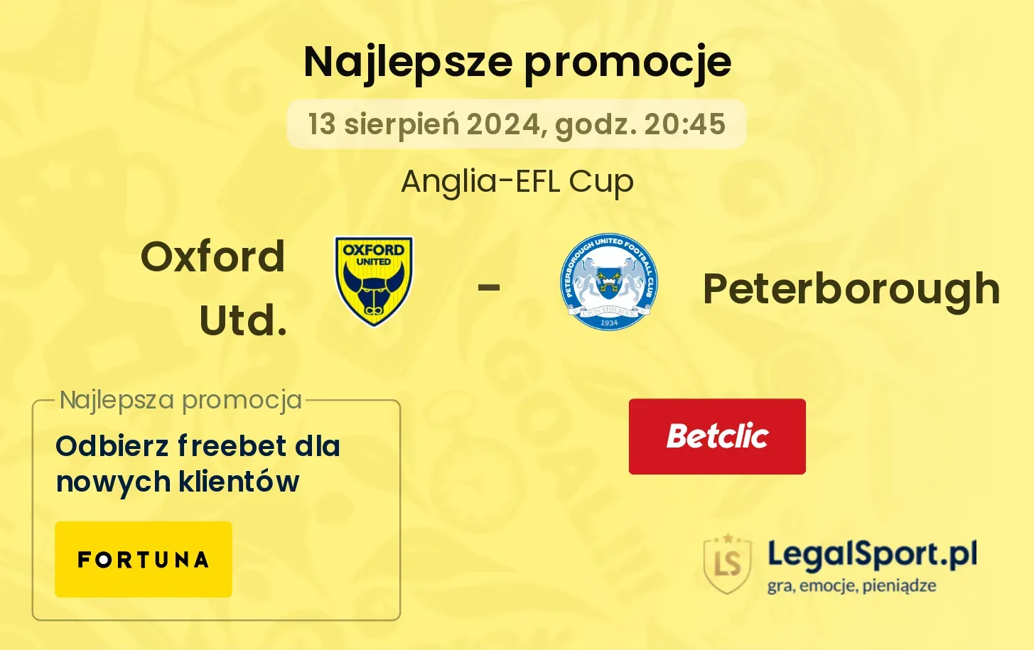 Oxford Utd. - Peterborough promocje bukmacherskie (13.08, 20:45)