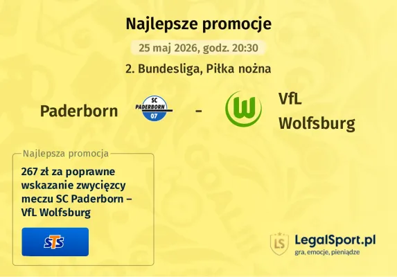 STS: 267 zł za wytypowanie zwycięzcy meczu SC Paderborn – VfL Wolfsburg