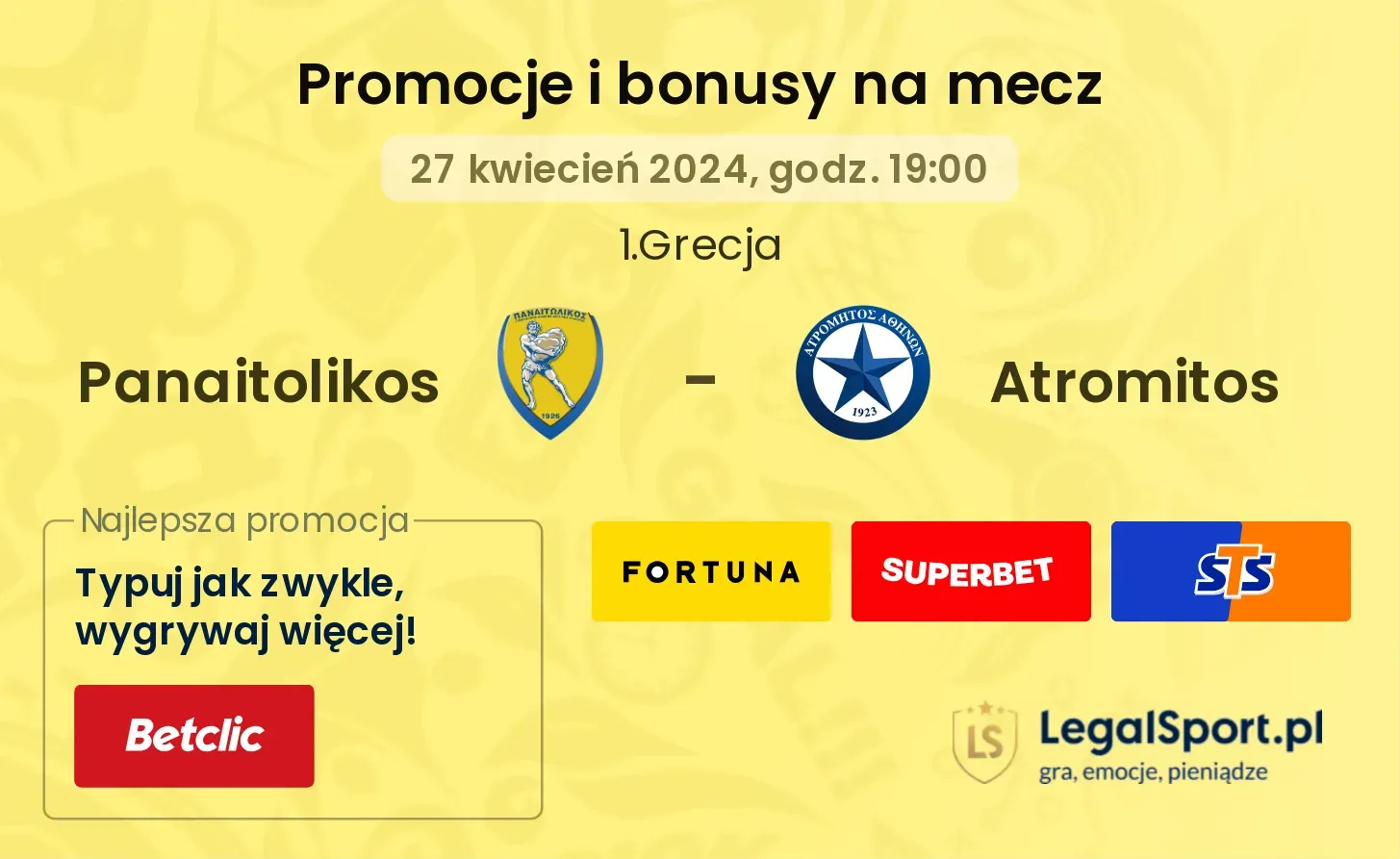 Panaitolikos - Atromitos promocje bonusy na mecz