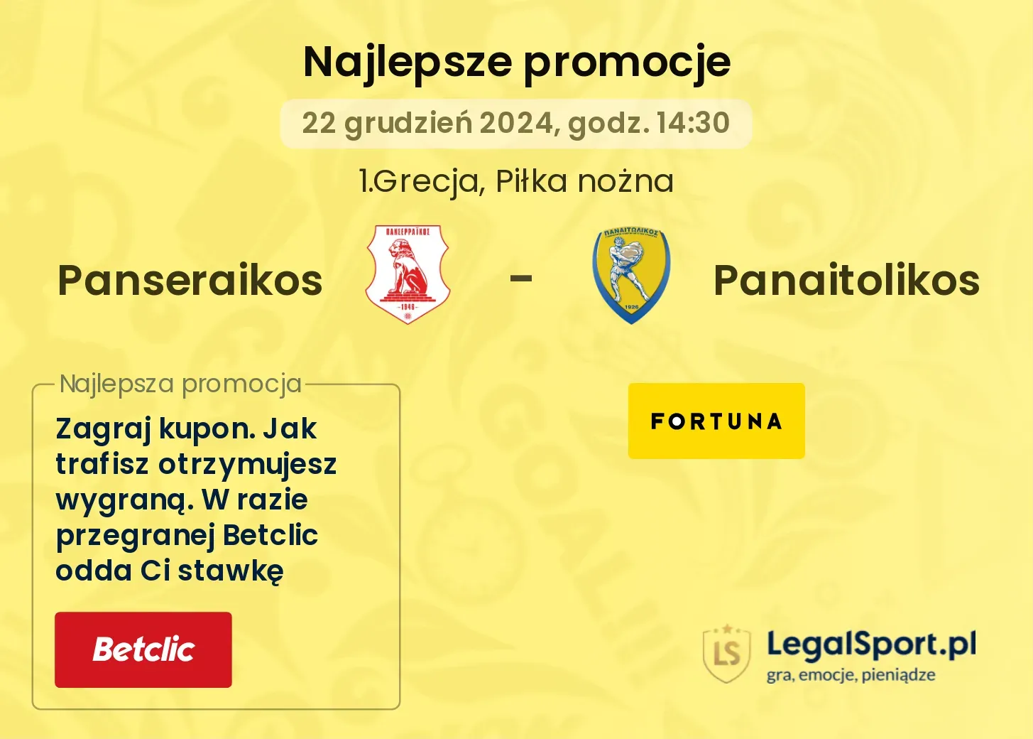 Panseraikos - Panaitolikos promocje u bukmacherów