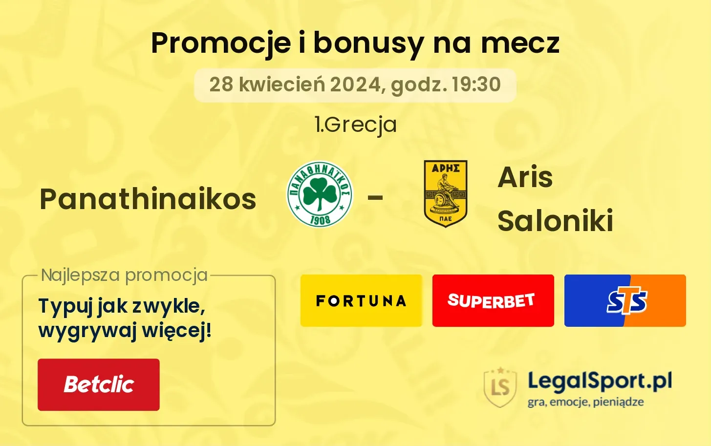 Panathinaikos - Aris Saloniki promocje bonusy na mecz