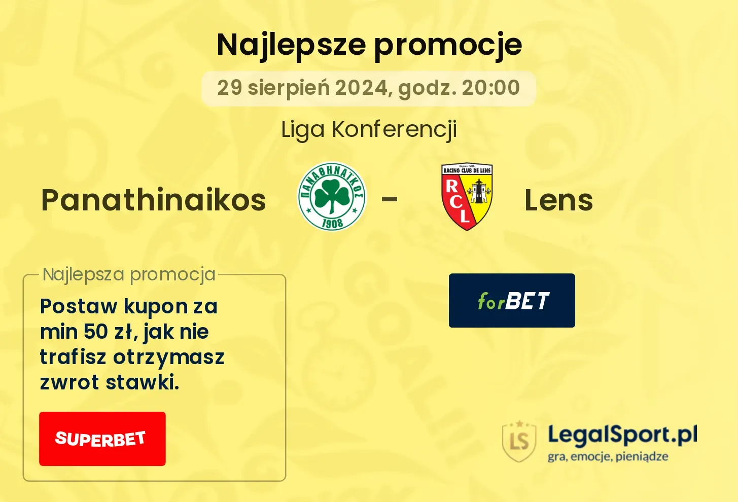 Panathinaikos - Lens promocje u bukmacherów 29.08, 20:00