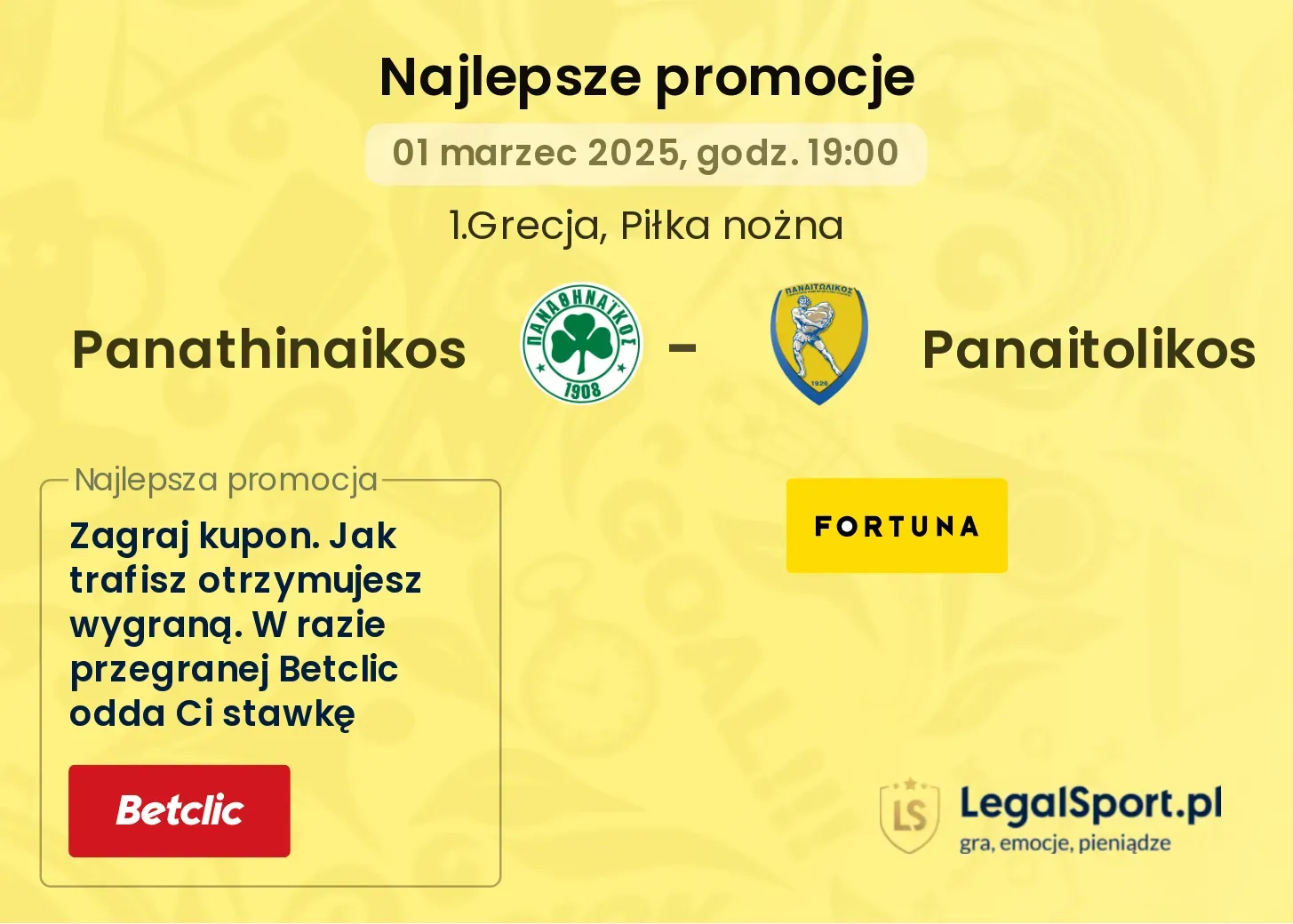 Panathinaikos - Panaitolikos promocje bukmacherskie