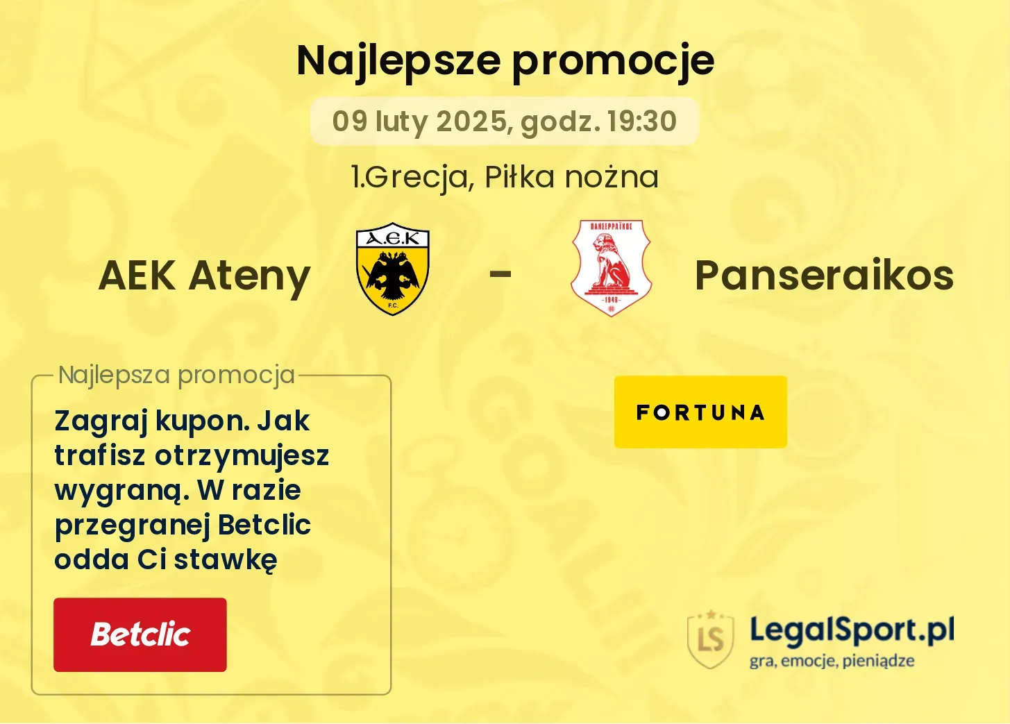 AEK Ateny - Panseraikos promocje bukmacherskie