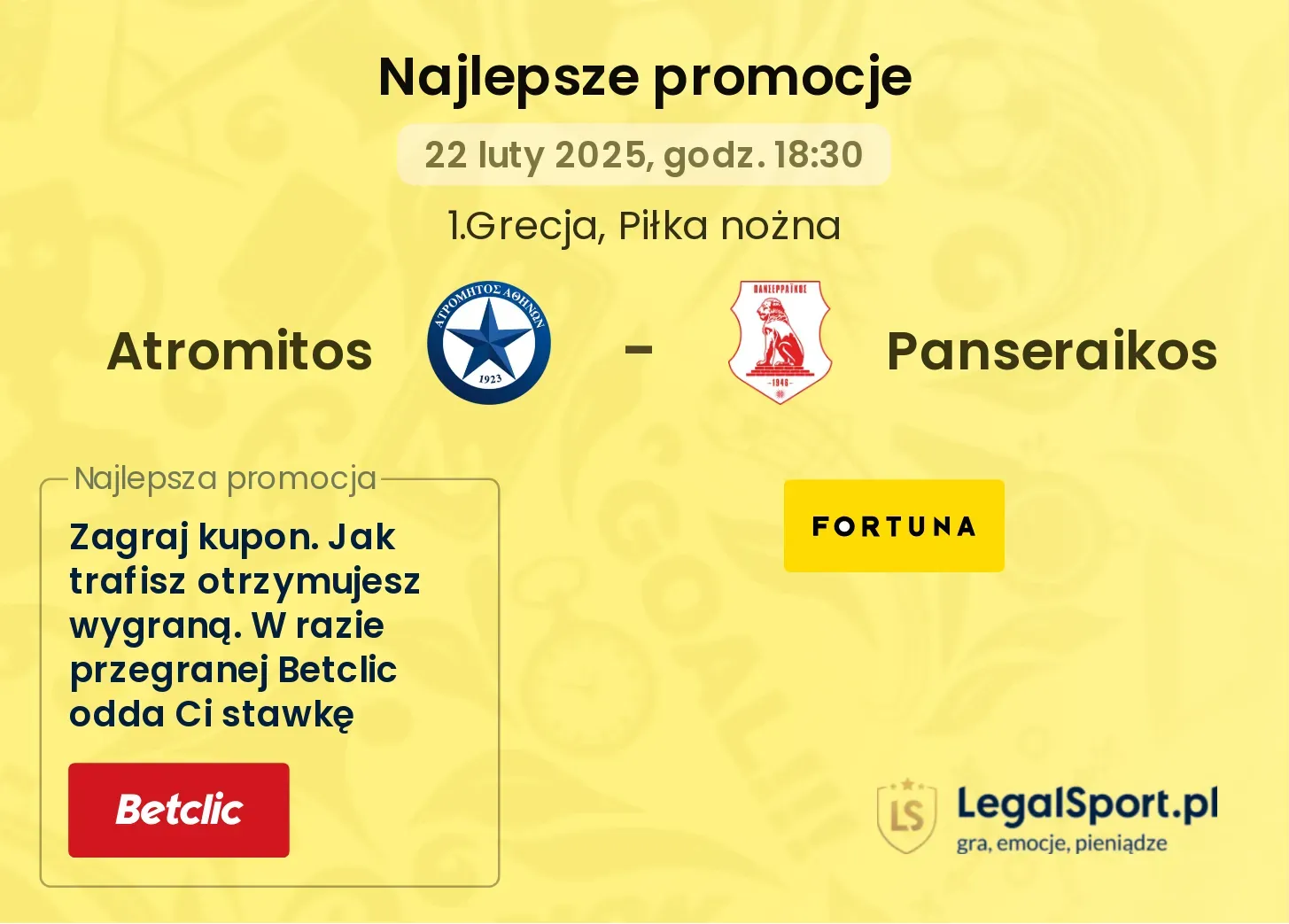 Atromitos - Panseraikos promocje u bukmacherów