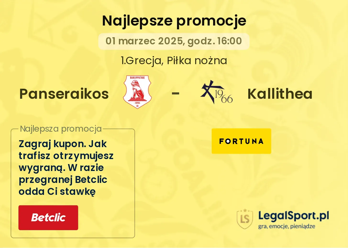 Panseraikos - Kallithea promocje bukmacherskie