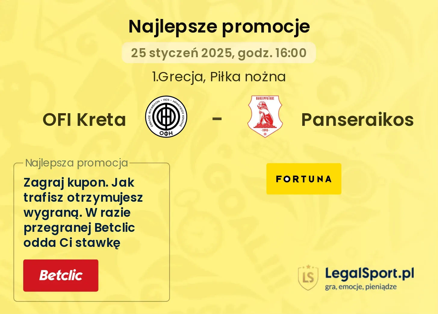 OFI Kreta - Panseraikos promocje u bukmacherów