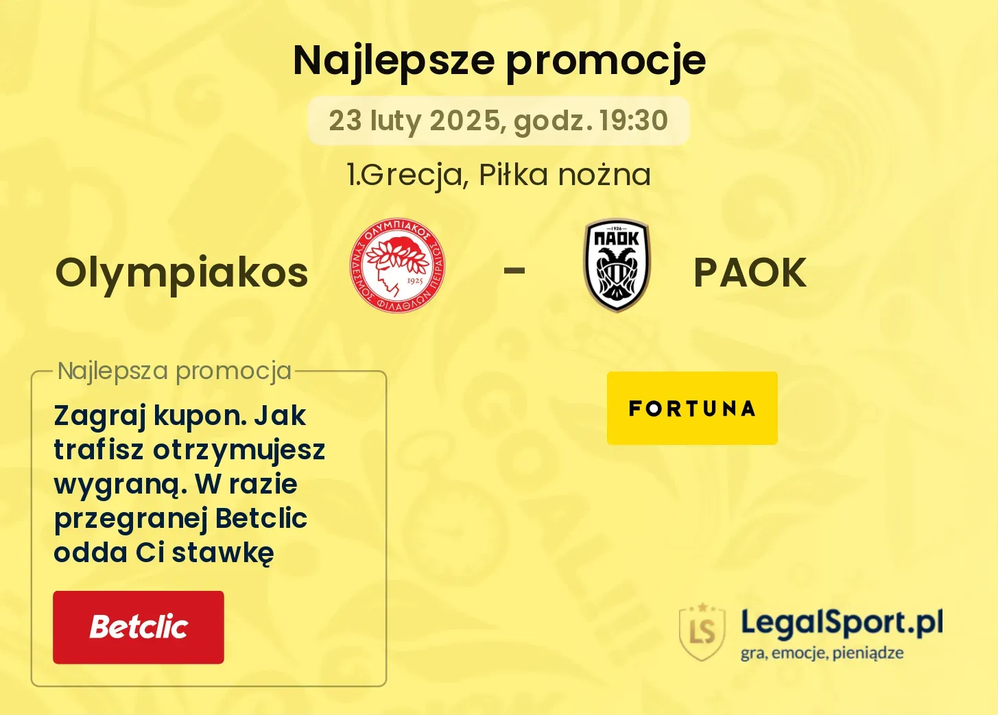 Olympiakos - PAOK promocje u bukmacherów