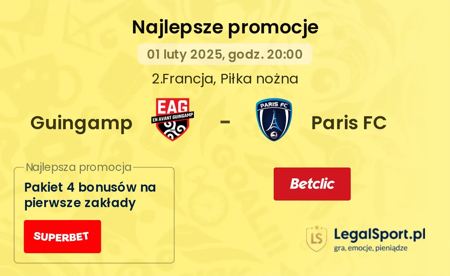 Guingamp - Paris FC promocje bukmacherskie
