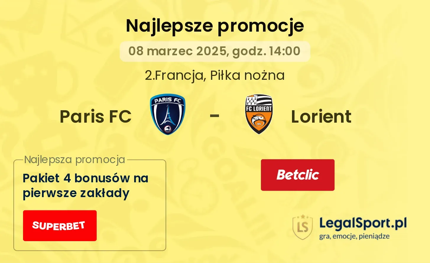 Paris FC - Lorient promocje bukmacherskie