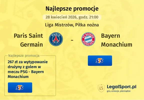 STS: 500 zł za poprawny Bet Builder na mecz PSG – Bayern Monachium