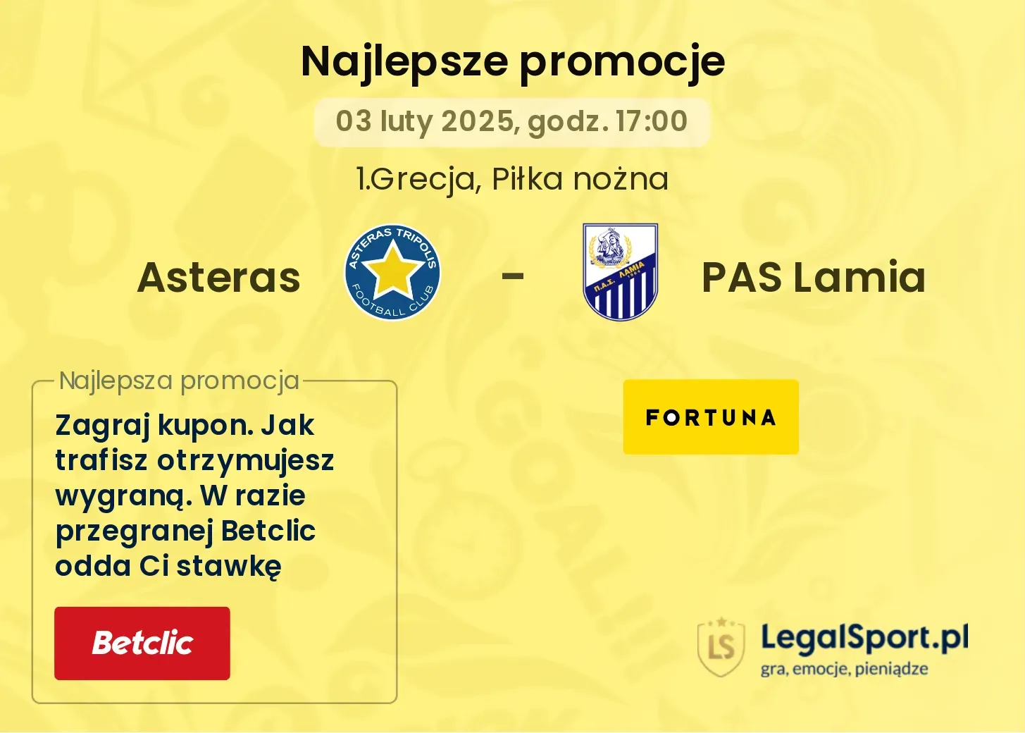 Asteras - PAS Lamia promocje u bukmacherów
