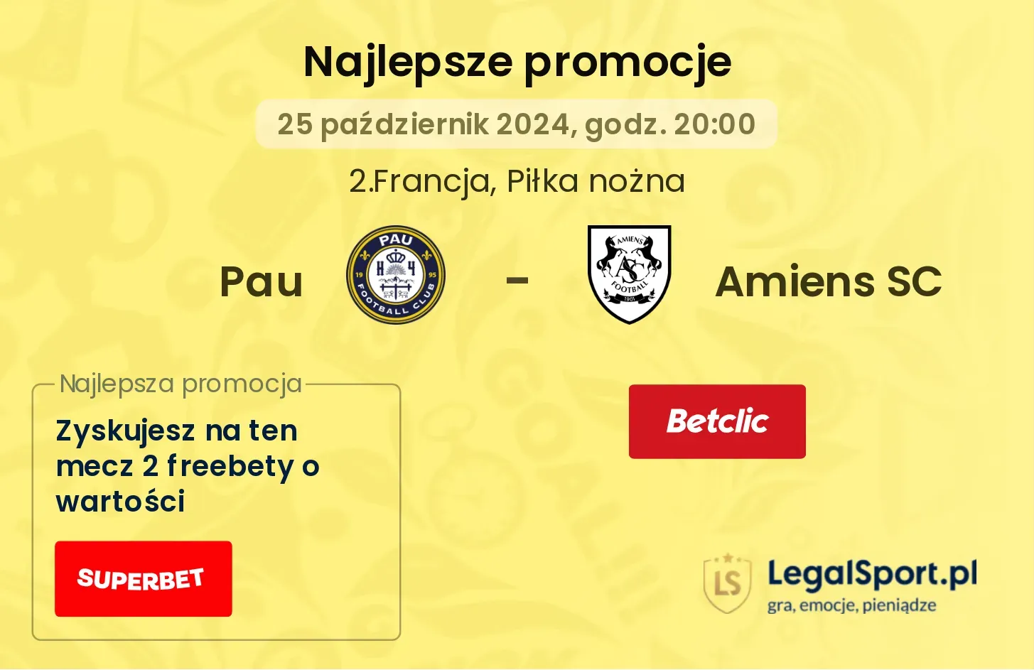 Pau - Amiens SC promocje u bukmacherów 25.10, 20:00