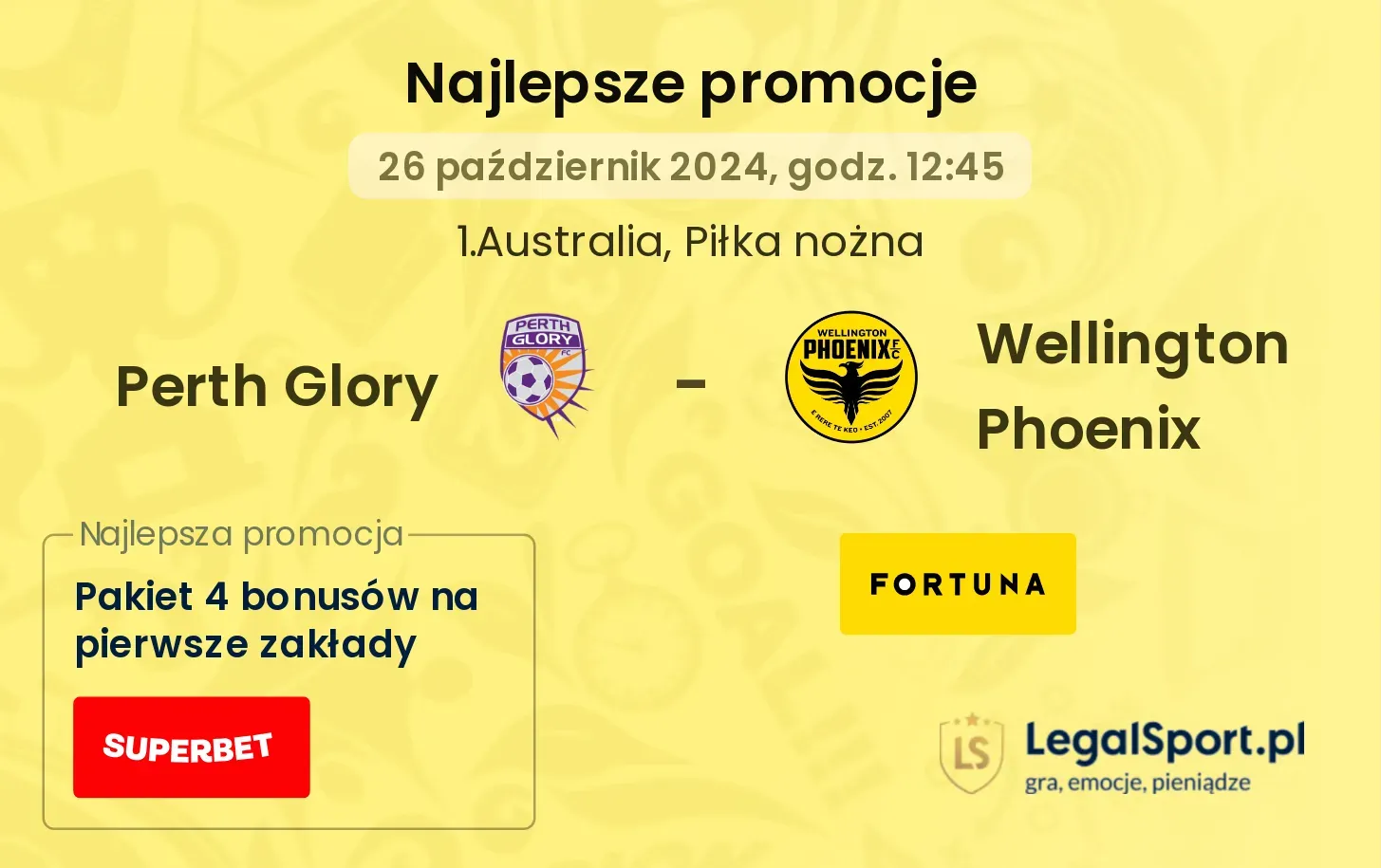 Perth Glory - Wellington Phoenix promocje bukmacherskie 26.10, 12:45