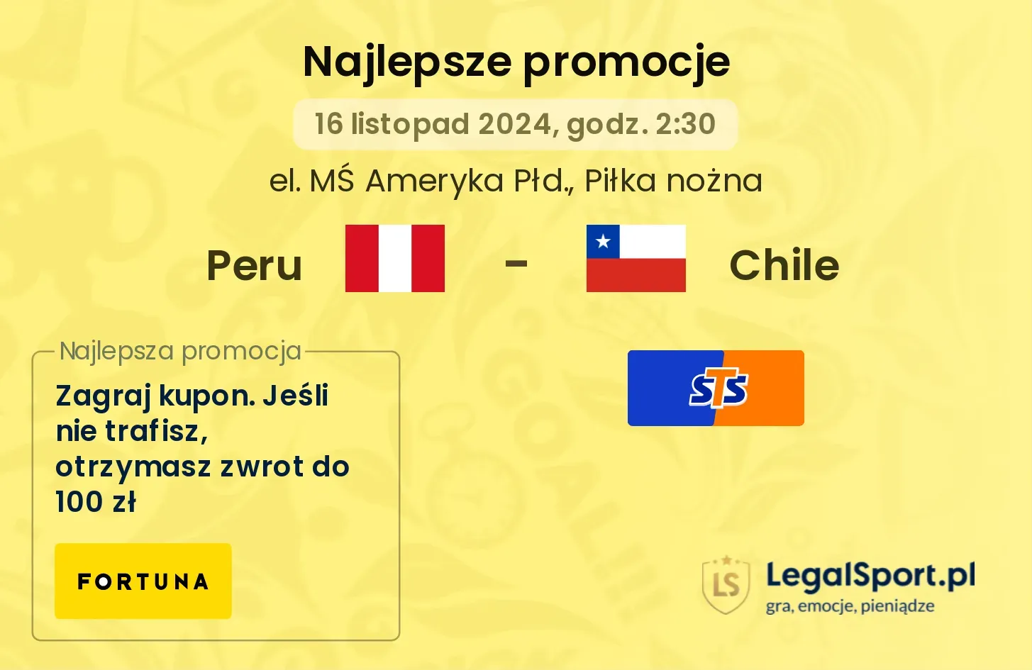 Peru - Chile promocje bukmacherskie 16.11, 02:30