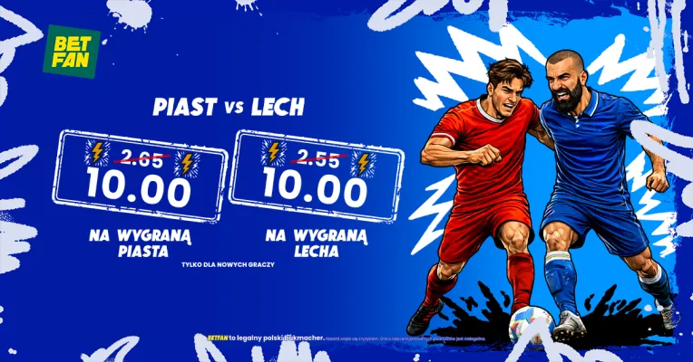 Kurs 10.00 na wygraną Piasta i Lecha w BETFAN