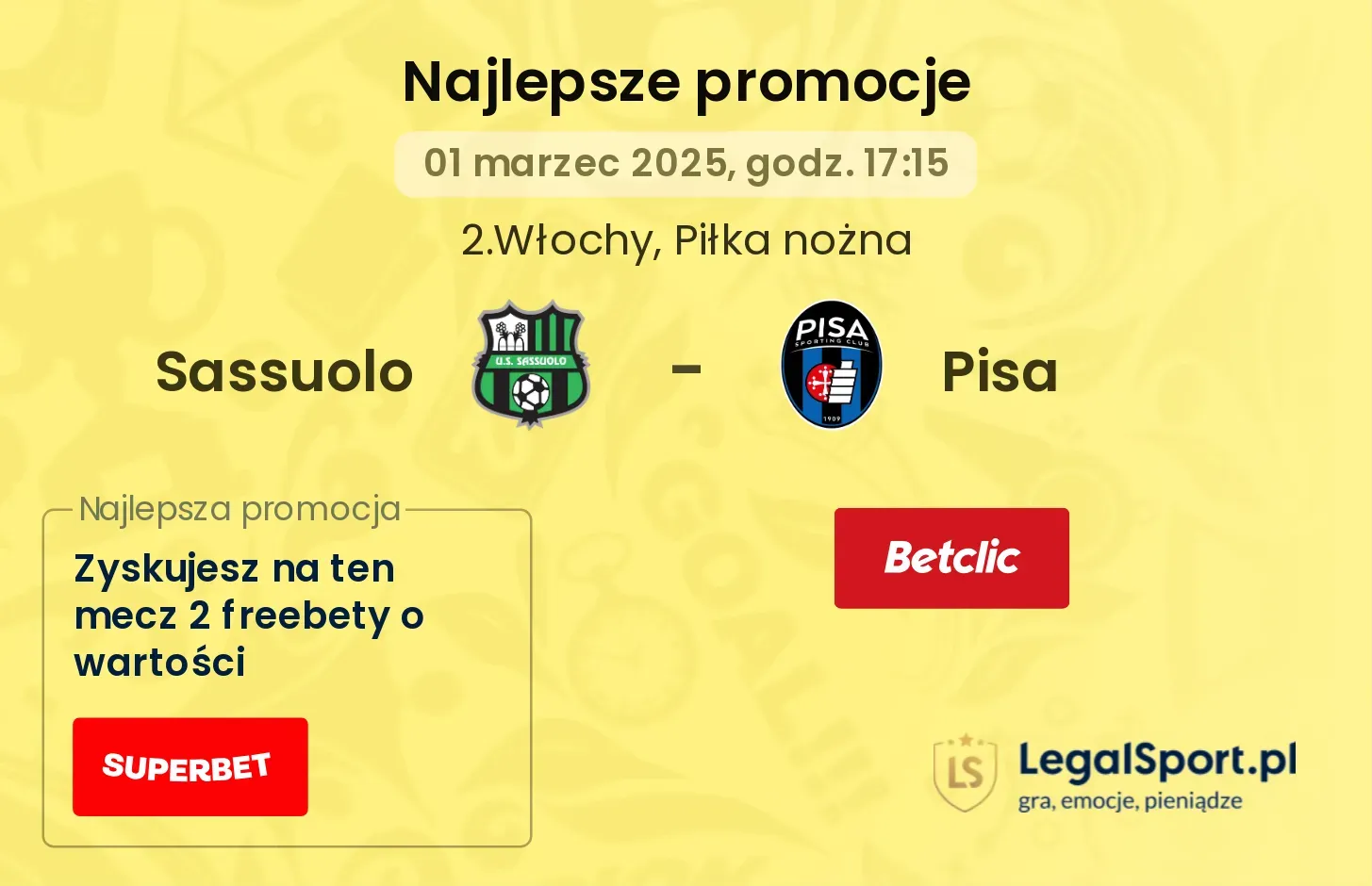 Sassuolo - Pisa promocje bukmacherskie