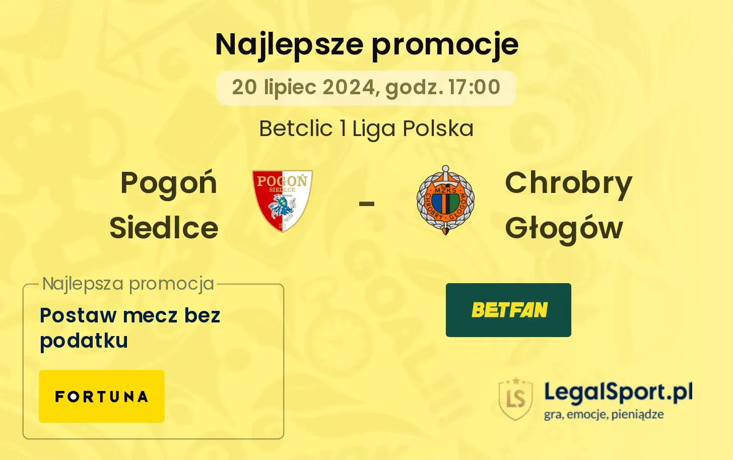 Chrobry Głogów - Pogoń Siedlce promocje u bukmacherów