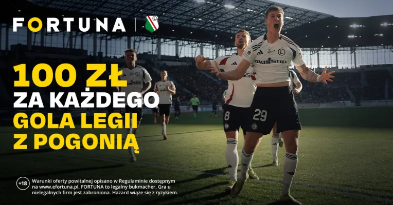 Promocja Fortuna: 100 zł za każdego gola Legii Warszawa w meczu z Pogonią Szczecin