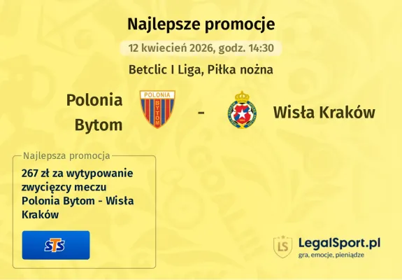 STS: 267 zł za wytypowanie zwycięzcy meczu Polonia Bytom - Wisła Kraków